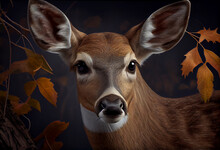 Beautiful Abstract, American White-tailed Deer On Autumn Leaves Background. Generative AI Technology.
