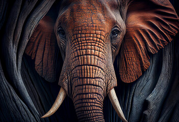 Poster - Beautiful abstract, African Elephant on autumn leaves background. Generative AI technology.
