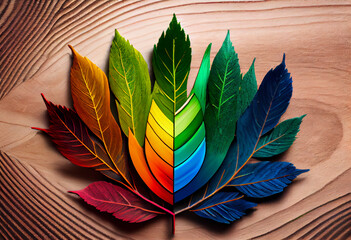 Poster - Beautiful abstract, colorful on autumn leaves background. Generative AI technology.