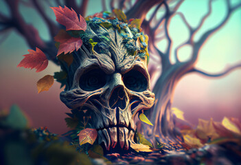 Aufkleber - Beautiful abstract, Zombie on autumn leaves background. Generative AI technology.