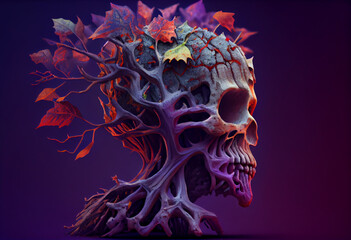 Poster - Beautiful abstract, Zombie on autumn leaves background. Generative AI technology.