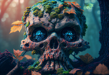 Poster - Beautiful abstract, Zombie on autumn leaves background. Generative AI technology.
