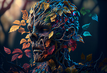 Aufkleber - Beautiful abstract, Zombie on autumn leaves background. Generative AI technology.
