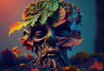 Poster - Beautiful abstract, Zombie on autumn leaves background. Generative AI technology.