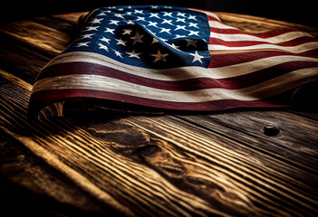 Wall Mural - Wooden background with overlayed American flag, veterans day concept. Generative AI