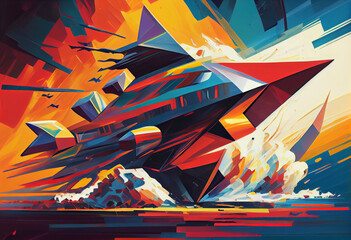 Poster - Use a low depth of field to focus on the details of the ship and create a blurred effect in the background Generative AI technology.
