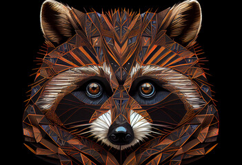 Wall Mural - Design a visually stunning digital image of a regal and powerful raccoon, using abstract geometric shapes and patterns to create a striking and dynamic composition.  Generative AI technology.
