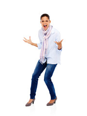 Wall Mural - Angry, scream and portrait of a woman frustrated about work fail. Career stress, burnout and problem of business employee screaming from being mad and upset isolated on a transparent, png background