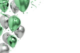 Fototapeta Przestrzenne - celebration green silver balloons and confetti 3d