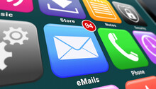 Illustation of a smartphone screen. In focus a mail app with notifications.
