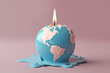 Global warming concept with burning and melting planet earth candle. 