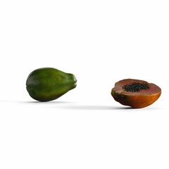 Sticker - Whole and a cut papaya fruit on a white background, 3D rendered