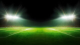 Fototapeta Sport - Green soccer field, bright spotlights