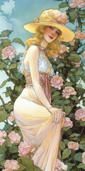 Wall Mural - Lady spring in the garden - by generative ai