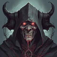 Sticker - Evil necromancer portrait illustration - by generative ai