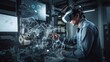 IoT Industry 4.0 concept: engineer using AI & AR to monitor smart factory machinery and robotics. generative ai