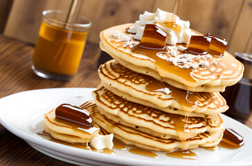 pancakes with maple syrup. delicious pancake. generative ai.