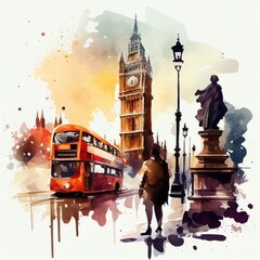 Wall Mural - London in watercolor style by Generative AI