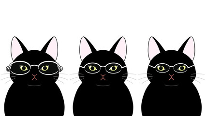 Naklejka na meble メガネをかけた３匹の黒猫