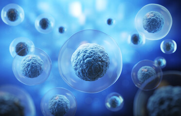 Wall Mural - 3d rendering of human cell or embryonic stem cell microscope background.