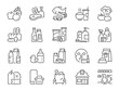Grocery types icon set. It included a Grocery shop, store, supermarket, mart, flea market, and more icons.