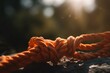 Transparent square knot orange rope for tying two ropes outdoors. Generative AI