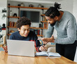 © Lumos sp - father child home family homework son teenage parent education arguing bored tired refusing annoyed distracted  laptop teen boy teaching man  learning together