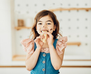 child pancake eating food breakfast girl meal happy cute kid childhood kitchen fun eat messy chocolate