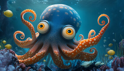 Poster - cute cartoon octopus generative ai