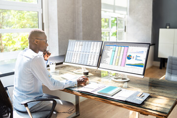 Poster - African American Business Desktop Looking At Graphs