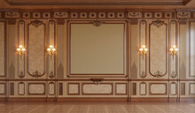A Classic Interior With Wood Paneling. 3d Rendering