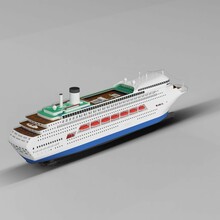 Model Of A White And Blue Cruise Ship, With Intricate Detailing Of The Deck, 3D Rendered