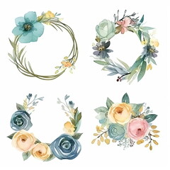 Wall Mural - Watercolor floral illustration bouquet set collection, wedding stationary, flower background