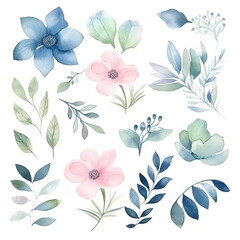 Wall Mural - Watercolor floral illustration bouquet set collection, wedding stationary, flower background