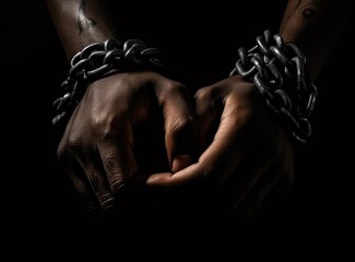 Closeup hand,Man prison shackle and chain in the jail violence concept. created with Generative AI technology