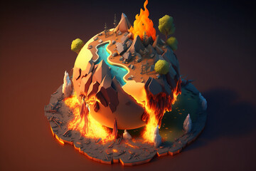 Wall Mural - Detailed Isometric Earth Warming - Concept Art