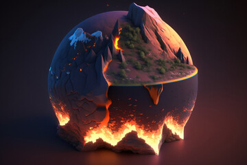 Wall Mural - Detailed Isometric Earth Warming - Concept Art