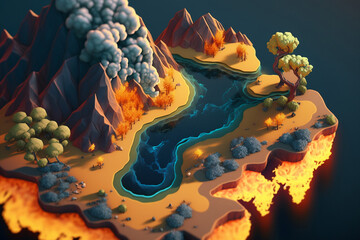 Wall Mural - Detailed Isometric Earth Warming - Concept Art