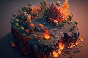 Wall Mural - Detailed Isometric Earth Warming - Concept Art