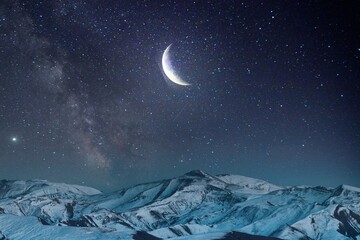 Wall Mural - crescent light moon in the midnight sky.