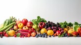 Fototapeta Tęcza - Fresh Healthy Fruits and Vegetables Framing a Border with a Natural Light-colored White Background. With Licensed Generative AI Technology Assistance.