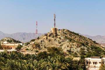 Old arabic watch tower on the hill. Ancient