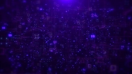Leinwandbilder - Abstract digital big data structure futuristic network connection technology 4K motion. Abstract basic geometric shape with binary number code purple color background.