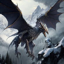 Dragan On Mountains, High Resolution Ice Dragon 3D Rendered, Generative Ai