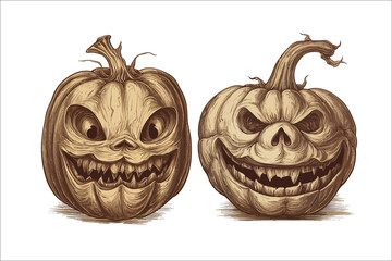 Aufkleber - halloween pumpkins scary or happy faces. Isolated on background. Cartoon . Generative AI