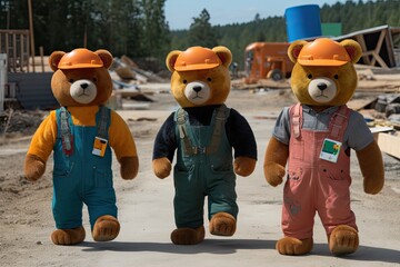 Group of teddy bears on a construction site created using generative AI tools