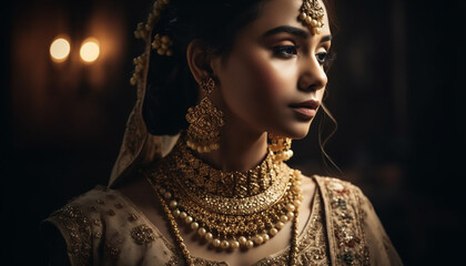 Poster - Confident young women in traditional wedding dress generated by AI