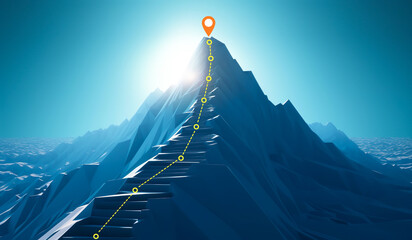 goal to success for level up with pathway line or step route to mountain peak.human performance limi