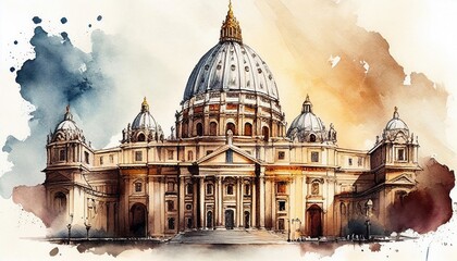 Canvas Print - Vatican in watercolor style by Generative AI