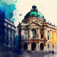 Wall Mural - Vienna in watercolor style by Generative AI